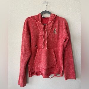 Alchemist Baja Distressed V Neck Pullover Sweatshirt in Red Women's Size XS